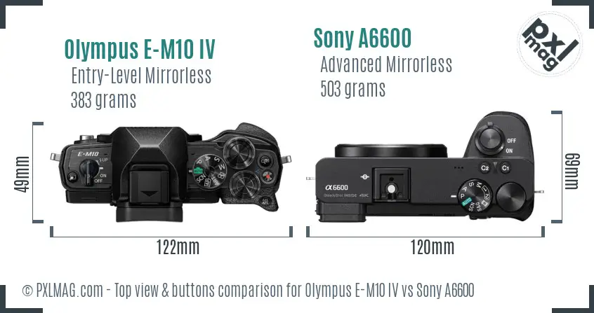 Olympus E-M10 IV vs Sony A6600 top view buttons comparison