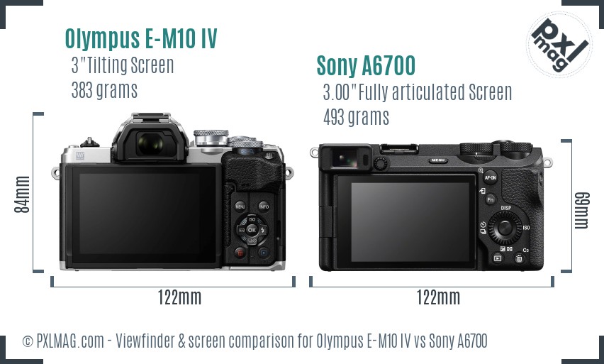 Olympus E-M10 IV vs Sony A6700 Screen and Viewfinder comparison