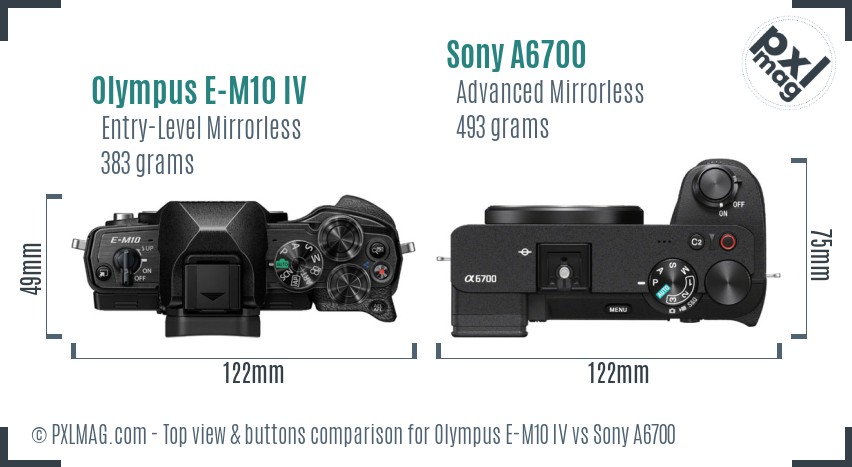 Olympus E-M10 IV vs Sony A6700 top view buttons comparison