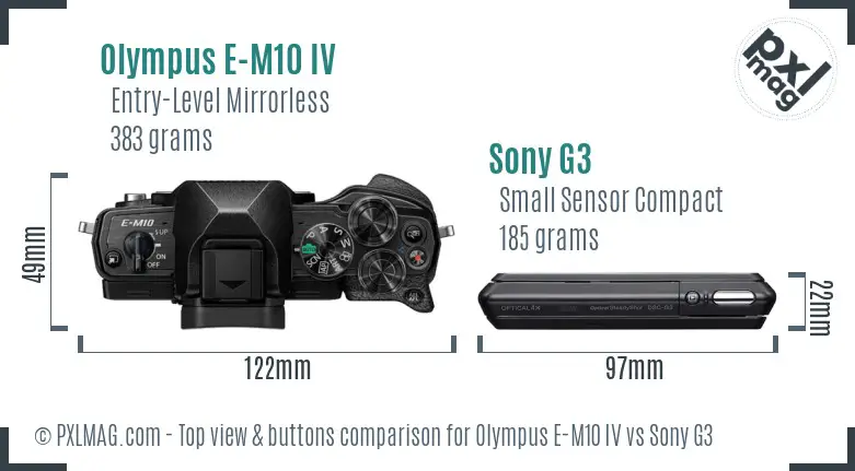 Olympus E-M10 IV vs Sony G3 top view buttons comparison