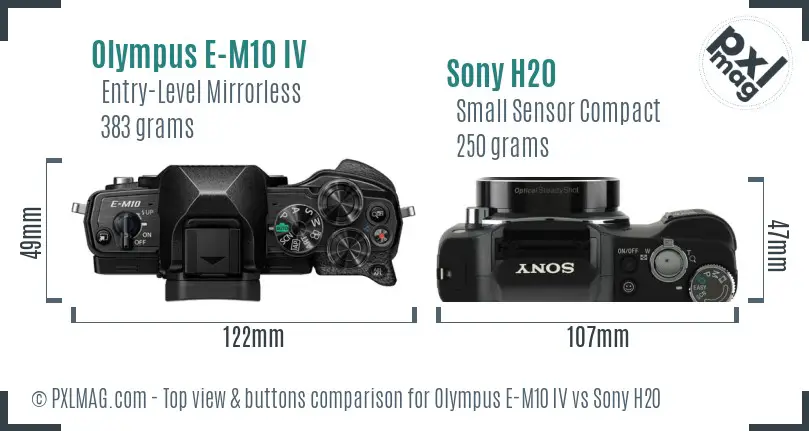 Olympus E-M10 IV vs Sony H20 top view buttons comparison
