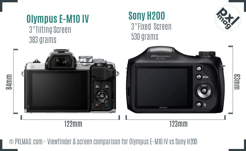Olympus E-M10 IV vs Sony H200 Screen and Viewfinder comparison