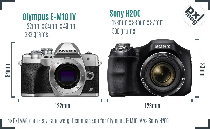 Olympus E-M10 IV vs Sony H200 size comparison