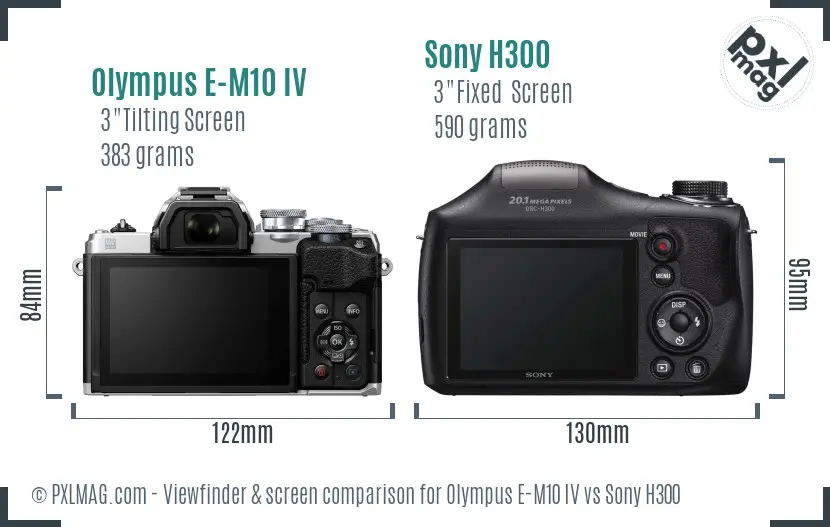 Olympus E-M10 IV vs Sony H300 Screen and Viewfinder comparison