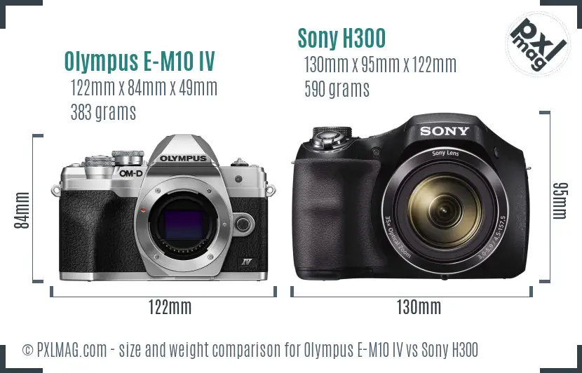 Olympus E-M10 IV vs Sony H300 size comparison