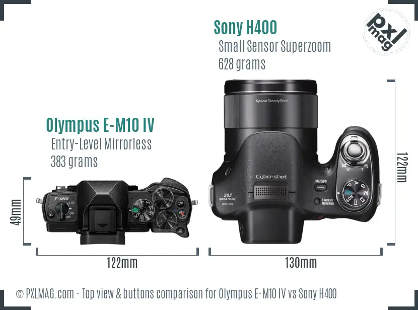 Olympus E-M10 IV vs Sony H400 top view buttons comparison
