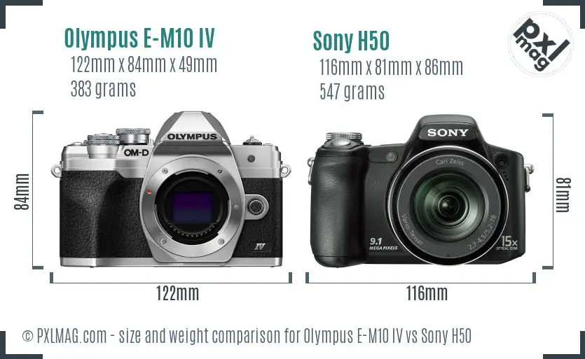 Olympus E-M10 IV vs Sony H50 size comparison