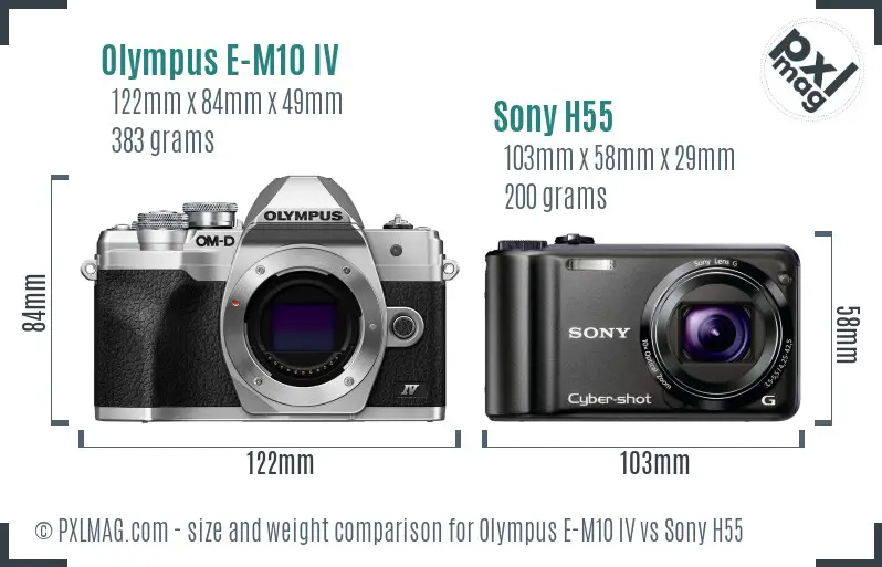 Olympus E-M10 IV vs Sony H55 size comparison