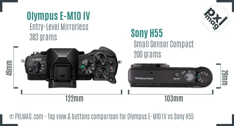 Olympus E-M10 IV vs Sony H55 top view buttons comparison