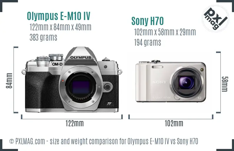 Olympus E-M10 IV vs Sony H70 size comparison