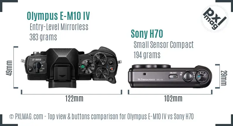 Olympus E-M10 IV vs Sony H70 top view buttons comparison