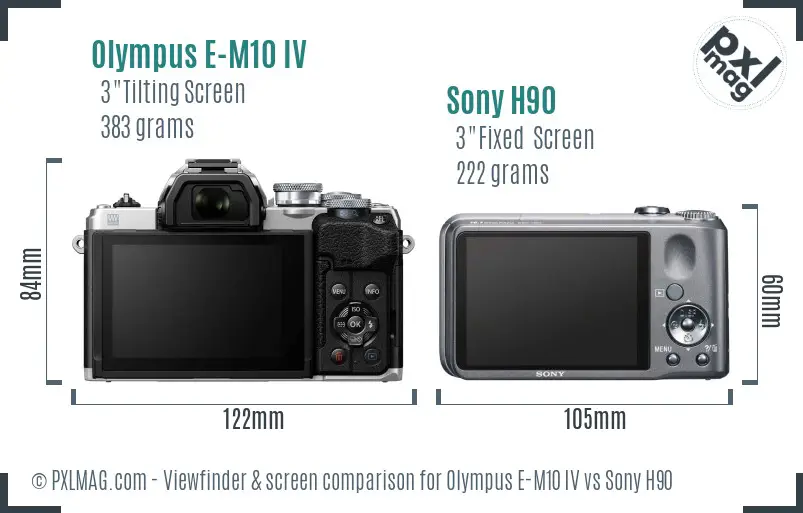 Olympus E-M10 IV vs Sony H90 Screen and Viewfinder comparison