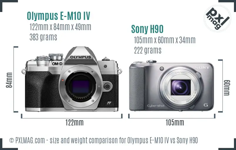 Olympus E-M10 IV vs Sony H90 size comparison