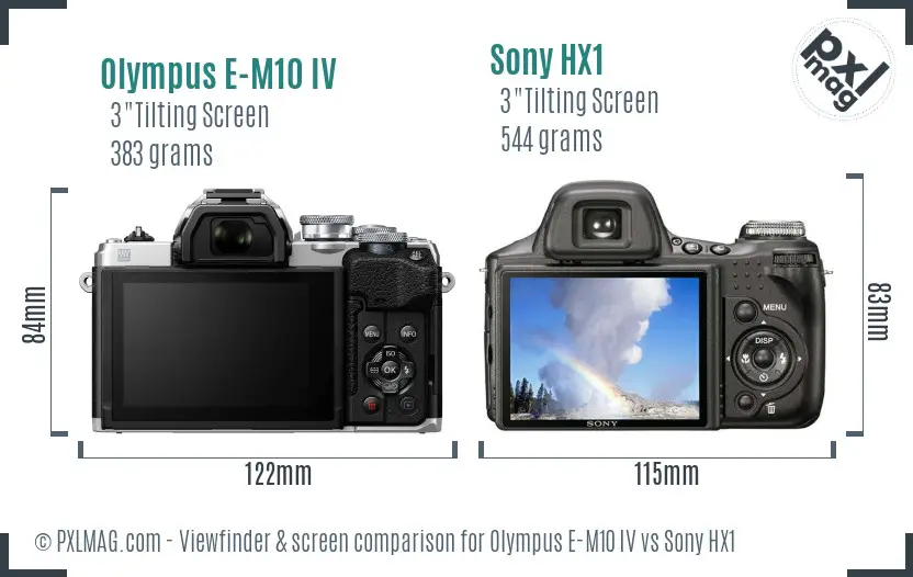 Olympus E-M10 IV vs Sony HX1 Screen and Viewfinder comparison