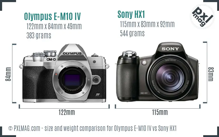 Olympus E-M10 IV vs Sony HX1 size comparison
