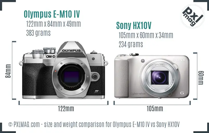 Olympus E-M10 IV vs Sony HX10V size comparison