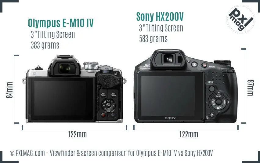 Olympus E-M10 IV vs Sony HX200V Screen and Viewfinder comparison