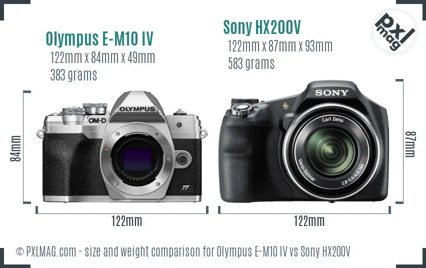 Olympus E-M10 IV vs Sony HX200V size comparison