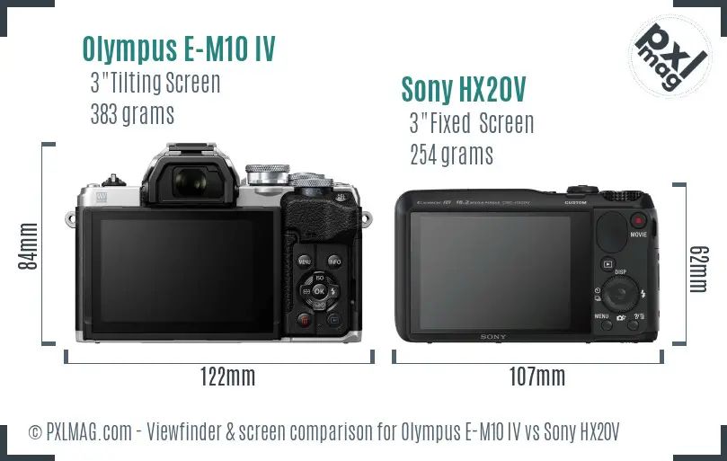 Olympus E-M10 IV vs Sony HX20V Screen and Viewfinder comparison