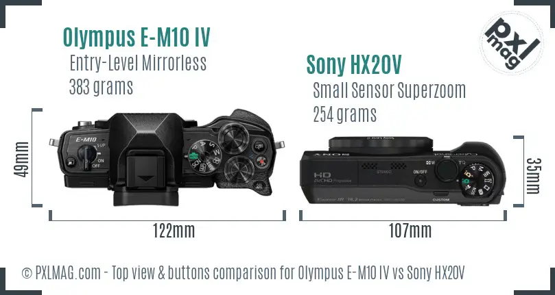 Olympus E-M10 IV vs Sony HX20V top view buttons comparison
