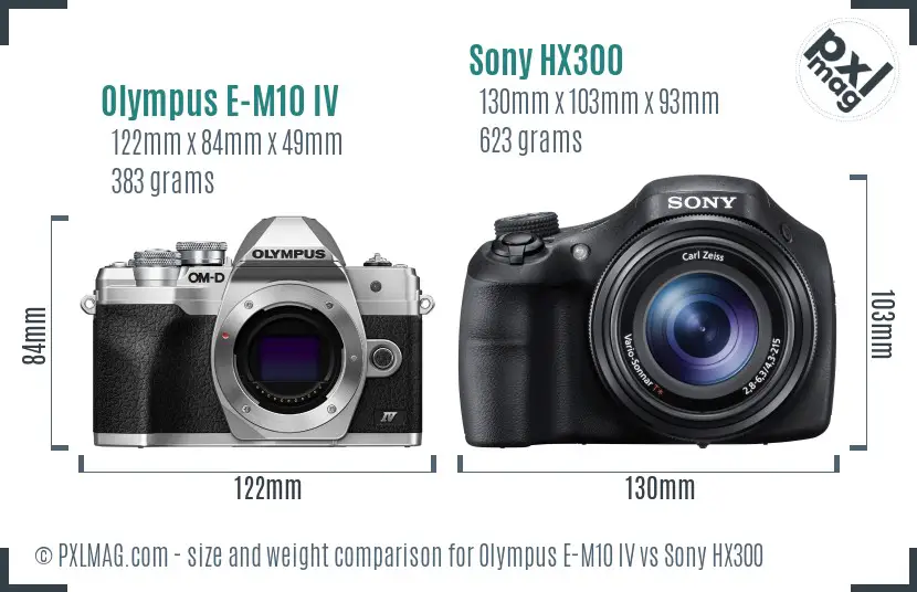 Olympus E-M10 IV vs Sony HX300 size comparison