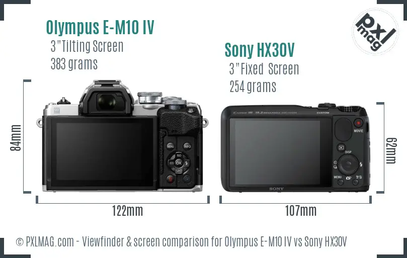 Olympus E-M10 IV vs Sony HX30V Screen and Viewfinder comparison