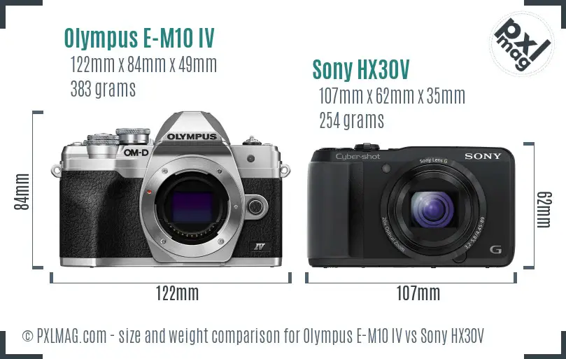 Olympus E-M10 IV vs Sony HX30V size comparison