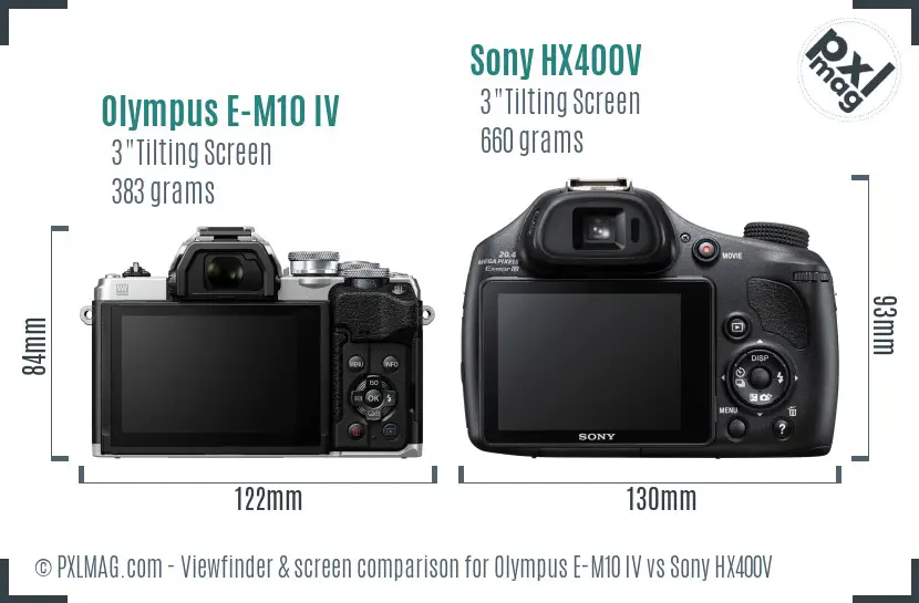 Olympus E-M10 IV vs Sony HX400V Screen and Viewfinder comparison