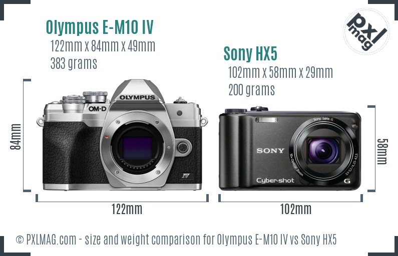 Olympus E-M10 IV vs Sony HX5 size comparison