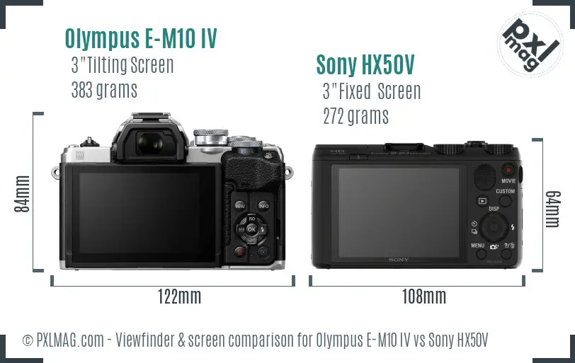 Olympus E-M10 IV vs Sony HX50V Screen and Viewfinder comparison