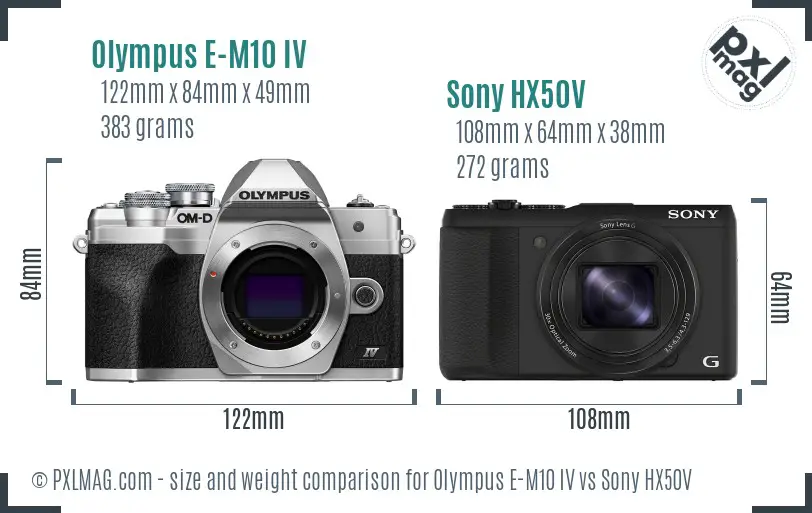 Olympus E-M10 IV vs Sony HX50V size comparison