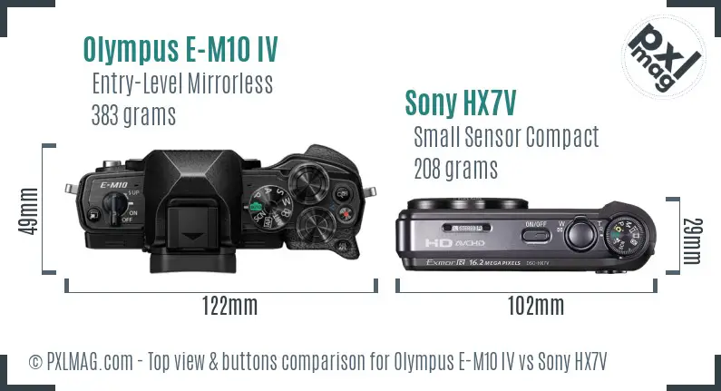 Olympus E-M10 IV vs Sony HX7V top view buttons comparison