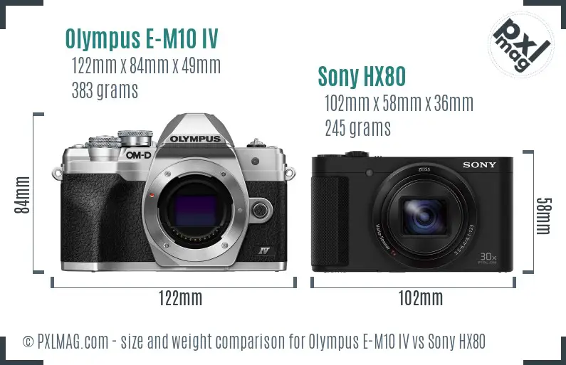 Olympus E-M10 IV vs Sony HX80 size comparison