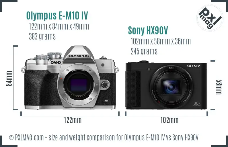 Olympus E-M10 IV vs Sony HX90V size comparison