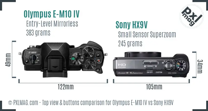 Olympus E-M10 IV vs Sony HX9V top view buttons comparison