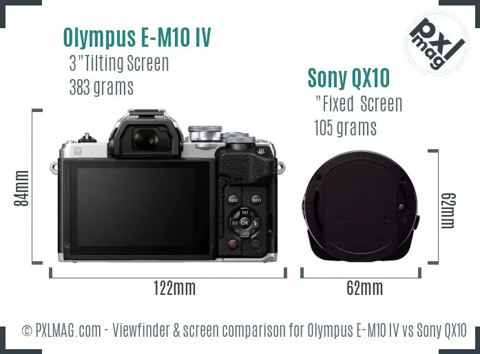 Olympus E-M10 IV vs Sony QX10 Screen and Viewfinder comparison