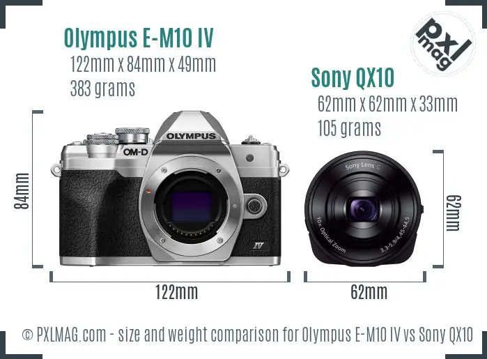 Olympus E-M10 IV vs Sony QX10 size comparison
