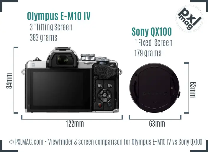 Olympus E-M10 IV vs Sony QX100 Screen and Viewfinder comparison