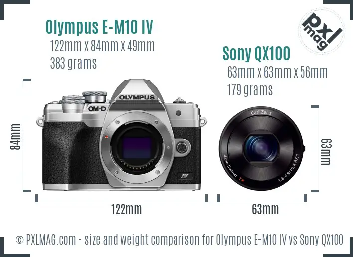 Olympus E-M10 IV vs Sony QX100 size comparison