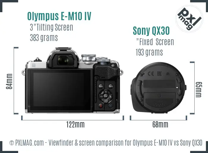 Olympus E-M10 IV vs Sony QX30 Screen and Viewfinder comparison