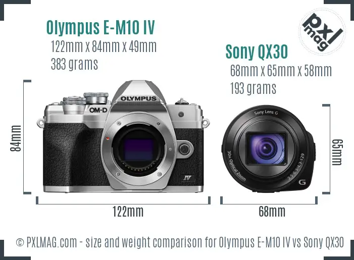 Olympus E-M10 IV vs Sony QX30 size comparison