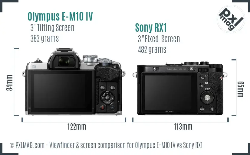 Olympus E-M10 IV vs Sony RX1 Screen and Viewfinder comparison