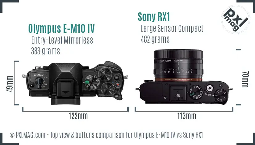 Olympus E-M10 IV vs Sony RX1 top view buttons comparison