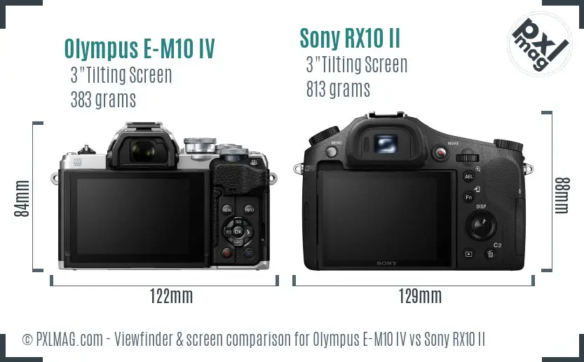 Olympus E-M10 IV vs Sony RX10 II Screen and Viewfinder comparison