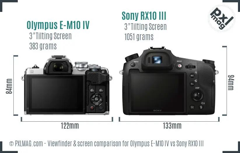 Olympus E-M10 IV vs Sony RX10 III Screen and Viewfinder comparison