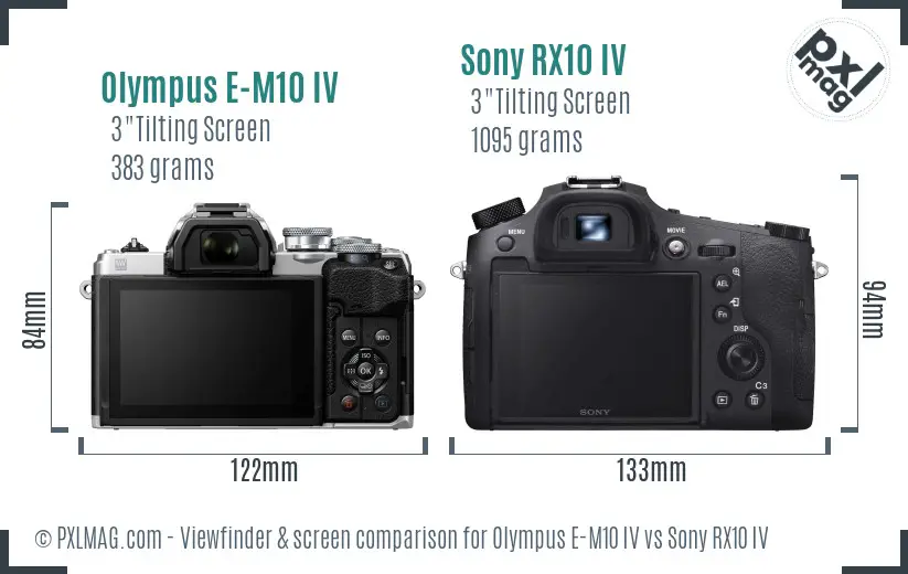 Olympus E-M10 IV vs Sony RX10 IV Screen and Viewfinder comparison