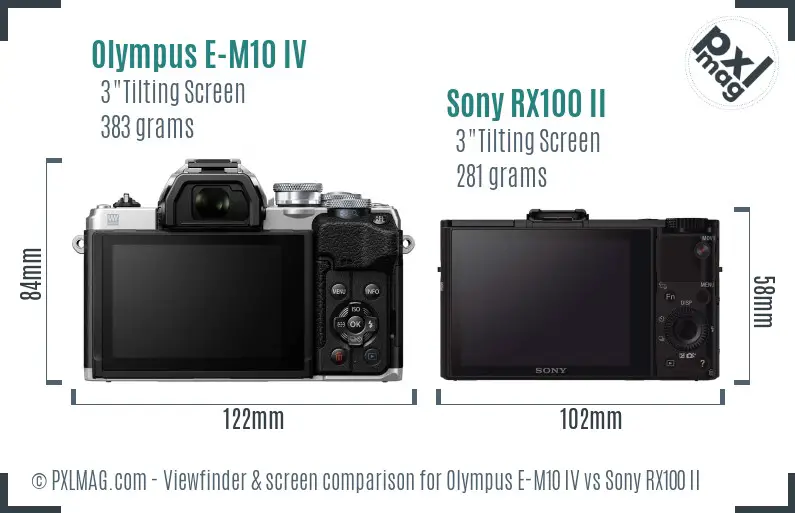 Olympus E-M10 IV vs Sony RX100 II Screen and Viewfinder comparison