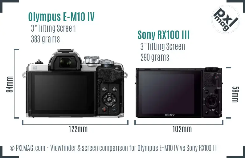 Olympus E-M10 IV vs Sony RX100 III Screen and Viewfinder comparison