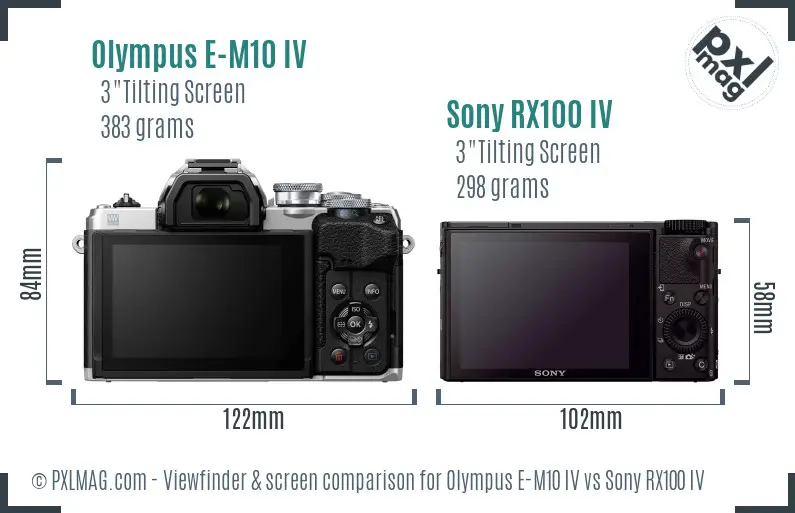 Olympus E-M10 IV vs Sony RX100 IV Screen and Viewfinder comparison