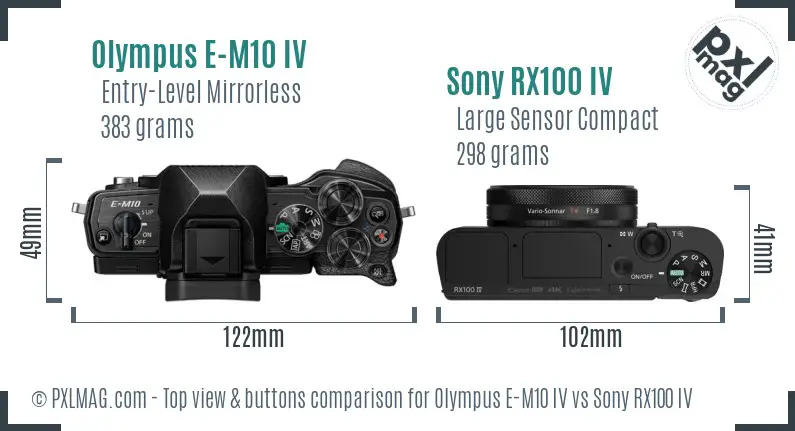 Olympus E-M10 IV vs Sony RX100 IV top view buttons comparison